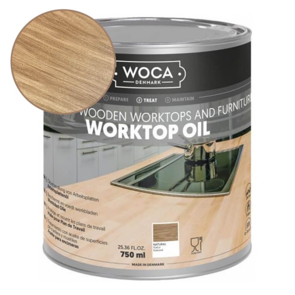 WOCA Arbeitsplattenöl natur / farblos für alle Massivhölzer und Leimhölzer - 750 ml